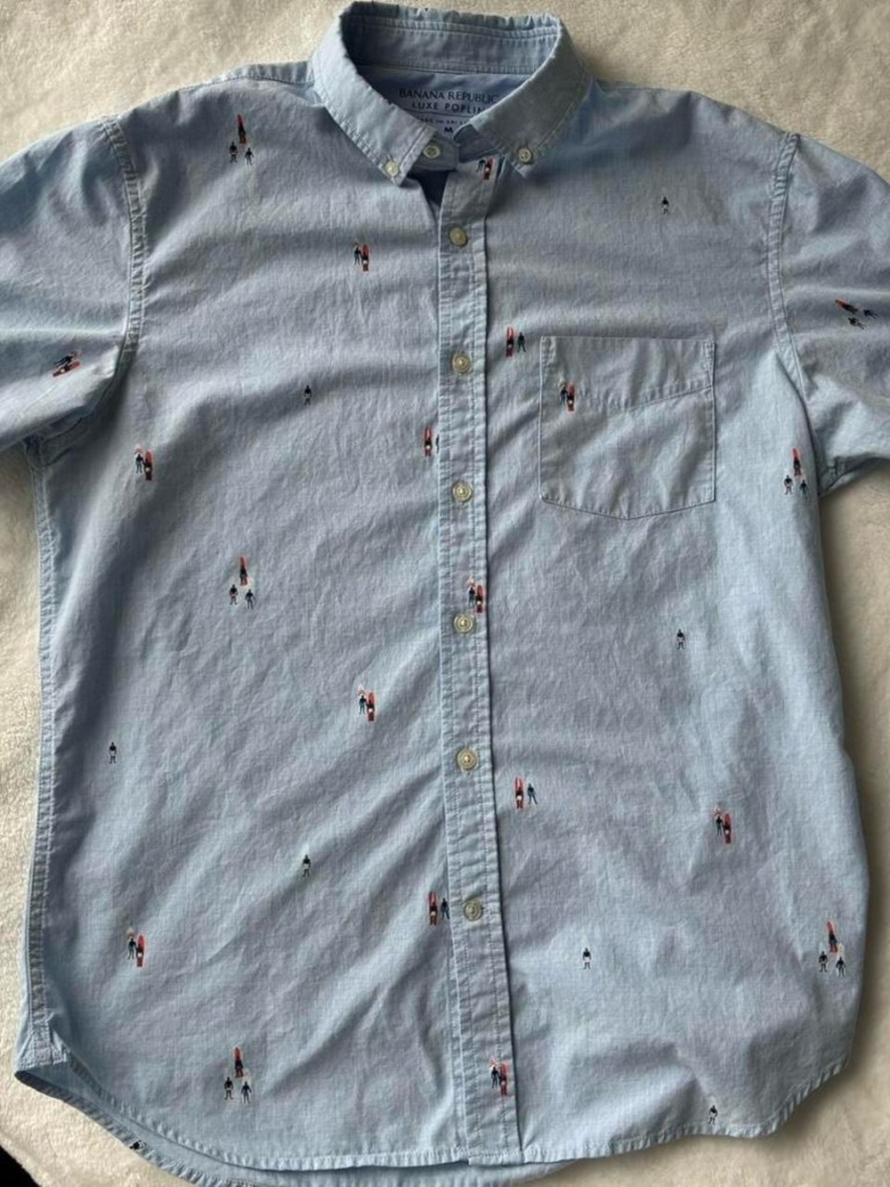 Banana Republic Light Blue Short-Sleeve Button-Down with Micro Print